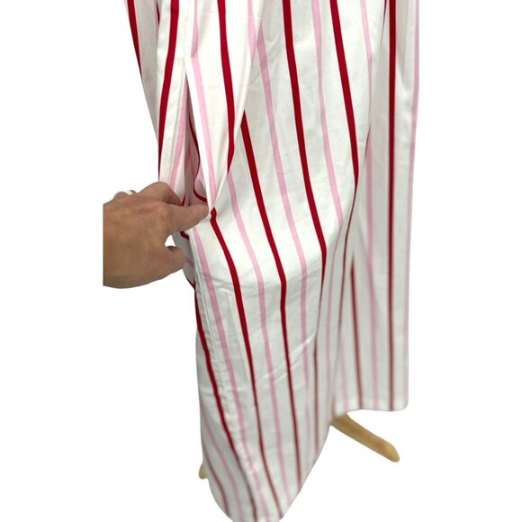 Lake Poplin Ruffle Midi Nightgown in Candy Stripe Red White Pink Pockets Size XS - Picture 4 of 10